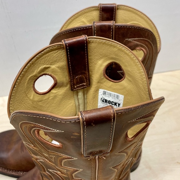 (SOLD) Rocky Boots 12” Western Brown Slip On Square Toe 13W - Picture 9 of 12